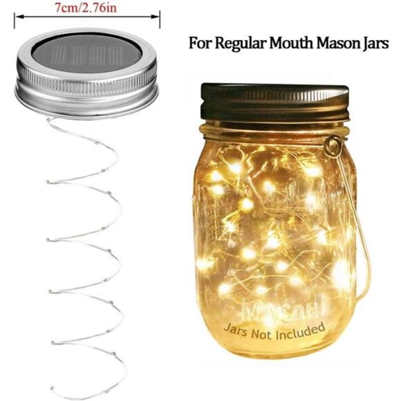 Solar Mason Jar Lights, 6 Pack 10 LED Jar Lid String Lights with 6 Hangers - Picture 6 of 7